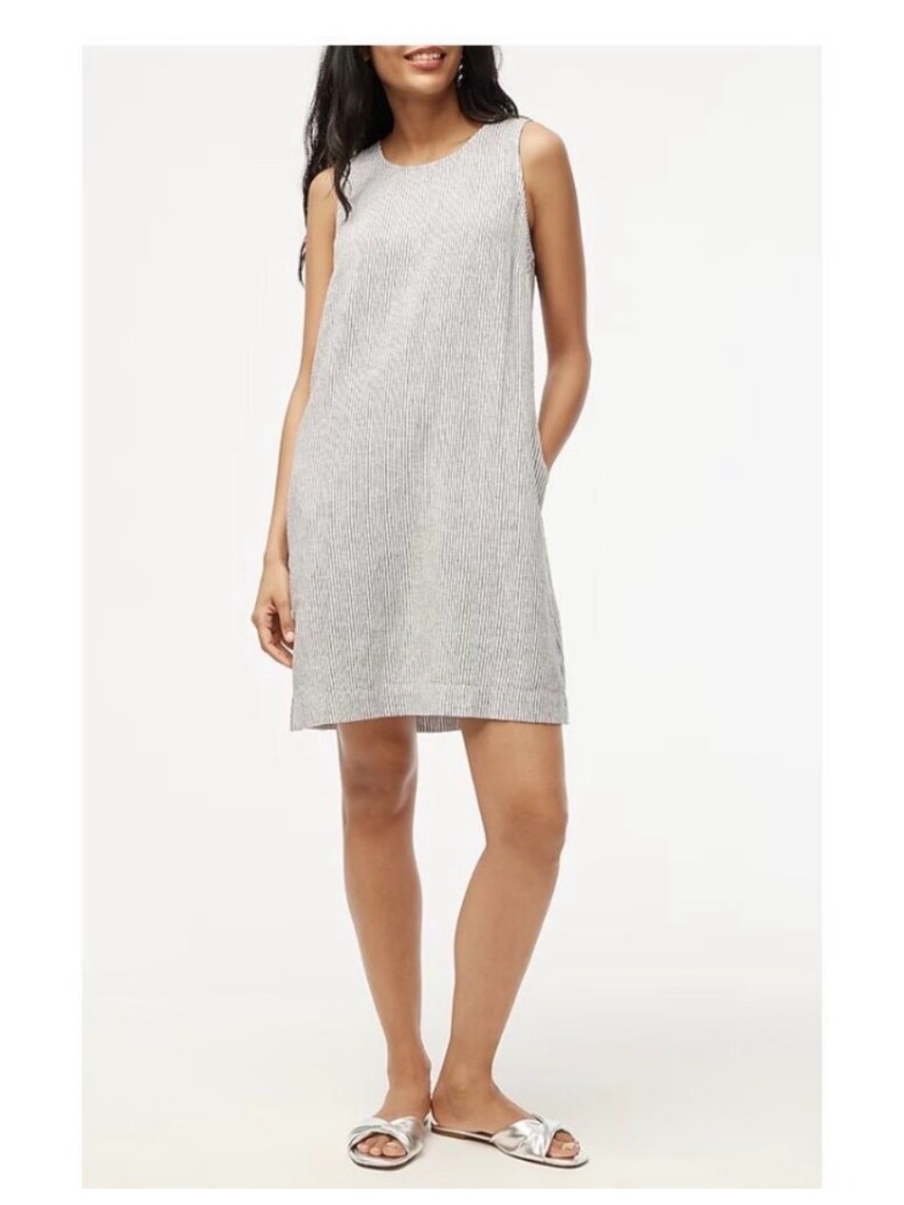 J. Crew Sleeveless Mini Shift Dress in Black White Pin Stripe